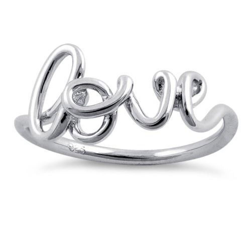 New Solid Sterling Silver Love Script Ring - Picture 2 of 5